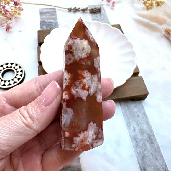 Gorgeous Small Carnelian with Flower Agate Tower - Picture 3 of 7